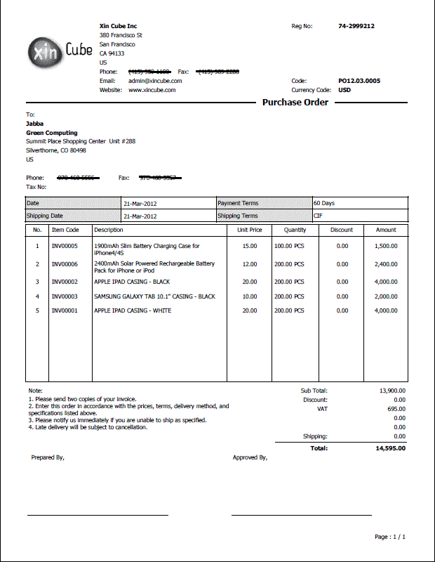 Software Invoice Sample