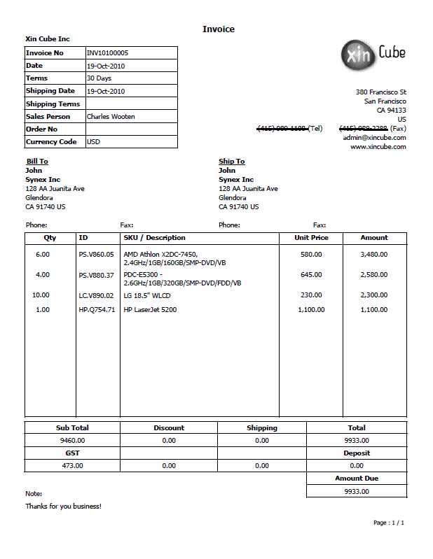 invoice sample